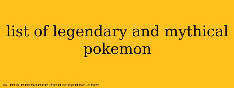 list of legendary and mythical pokemon