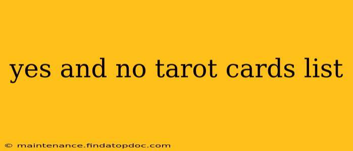 yes and no tarot cards list